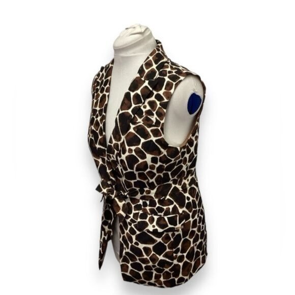 Calvin Klein Women’s Animal Print Button Front Belted Vest, Brown, size 10 - Picture 3 of 8